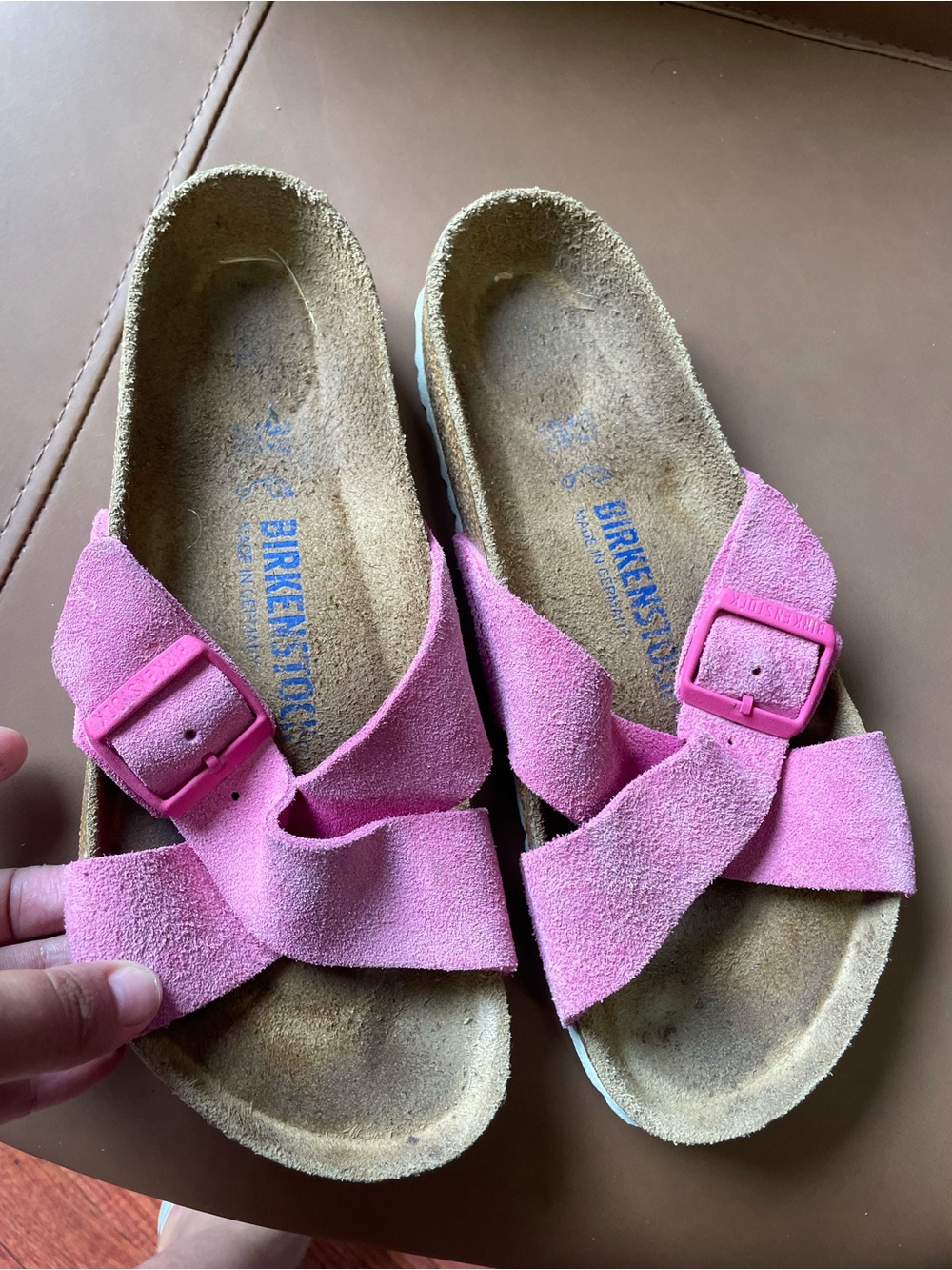 Birkenstock  Pink Suede Cross-Strap Sandals